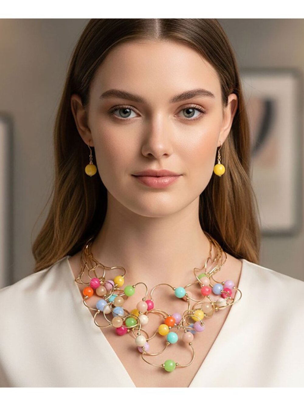 Tigerstars Bold Multi Color Beaded Layered Loop Statement Necklace